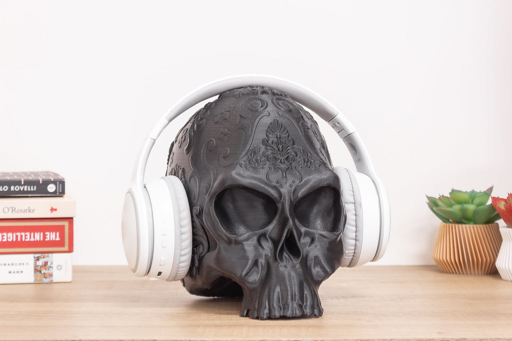 Ornate Skull Headphone Stand | Skull Headset Stand | Perfect Gamer Gift - Angled.io
