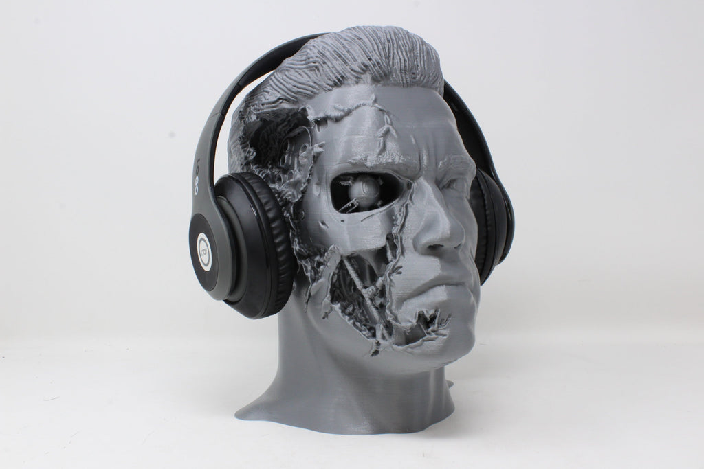Silver Headphone Stand of Arnold  "Robot" Schwarzenegger