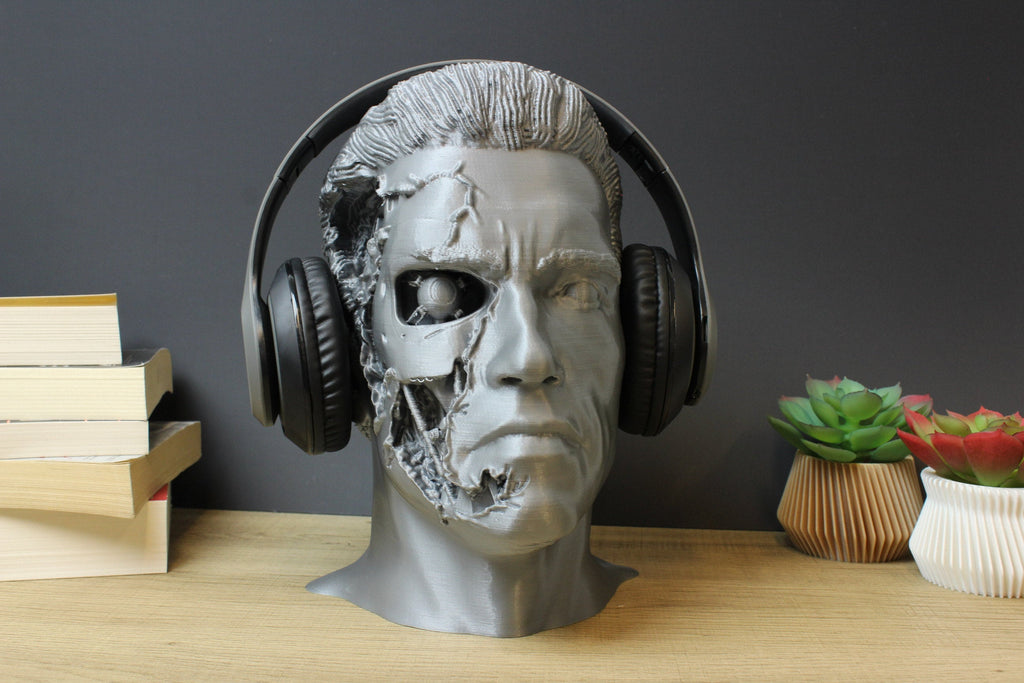 Silver Headphone Stand of Arnold  "Robot" Schwarzenegger