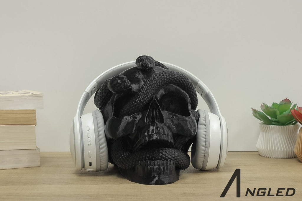 Skull with Snakes Headphone Stand - Angled.io